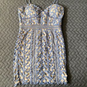 Periwinkle and nude bodycon dress
